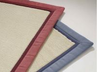 Jacaranda  Sanskrit Ivory rugs double bordered in Cotton Pink & Red (L) Blue (R) P2